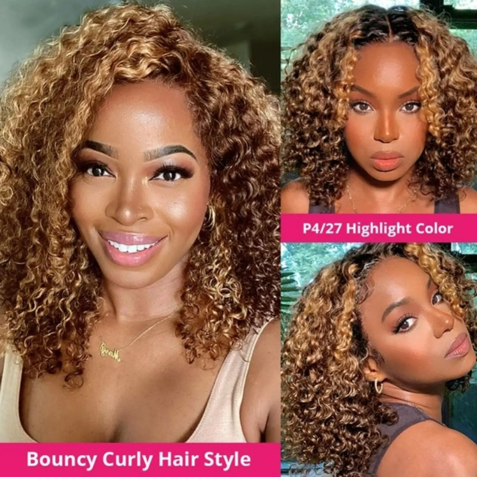 Короткий Парик Боб С Омбре Глубокая Волна 4/27 Коричневый Цвет Кружево Спереди