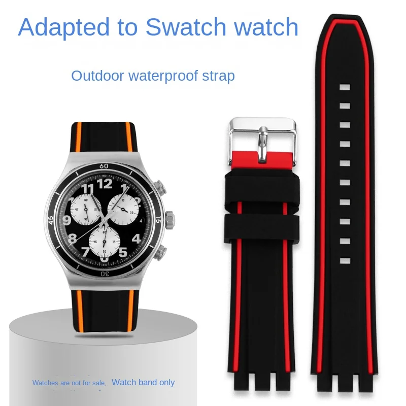 

Suitable for Swatch watch with men and women's silicone three prong convex sports watch chain accessories 19/20/21mm black