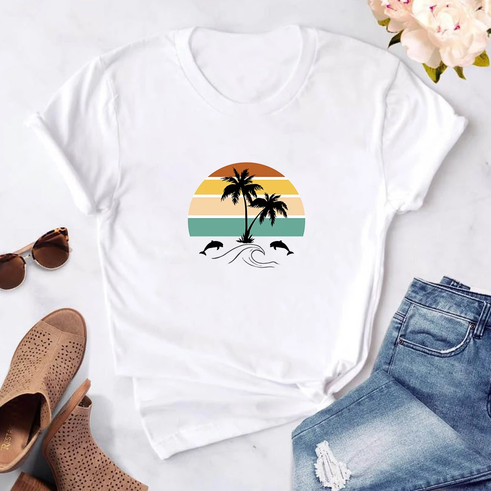 

Женская футболка Seeyoushy с принтом кокосового дерева и Дельфина, Новинка лета 2023, трендовая повседневная женская футболка Y2K, Повседневная праздничная одежда Acotar