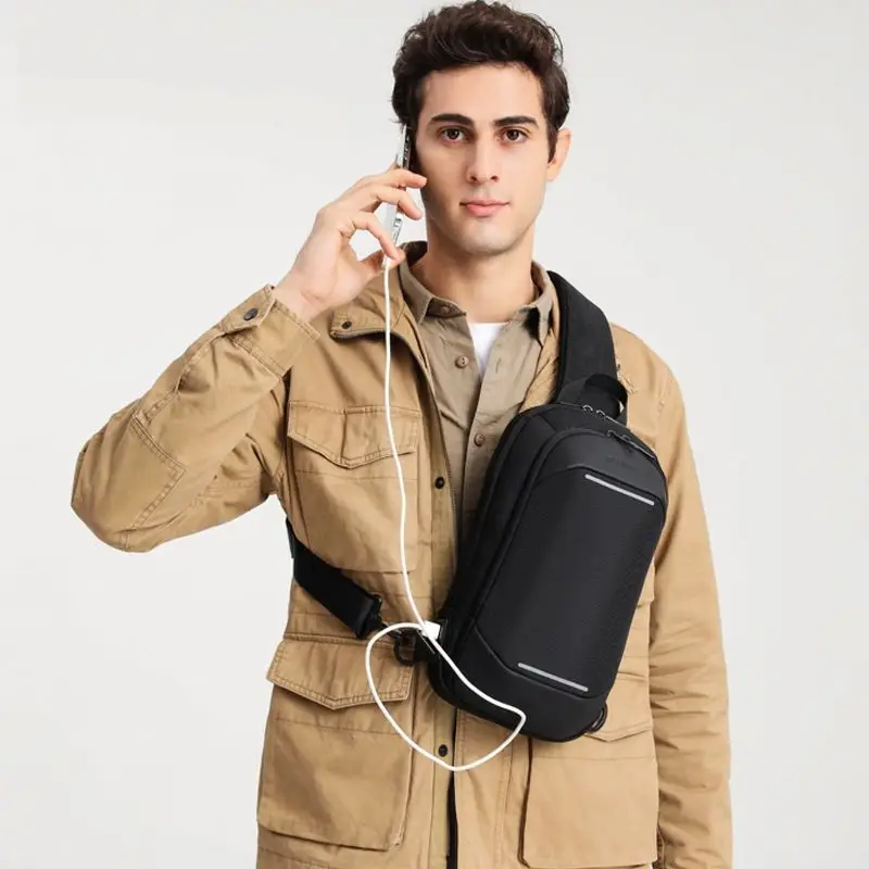 Business USB Chest Bag Men's Fashion Outdoor Chest Bag Sports Running Cycling Pack Travel Shoulder Bag Phone Pouch Bags for Male