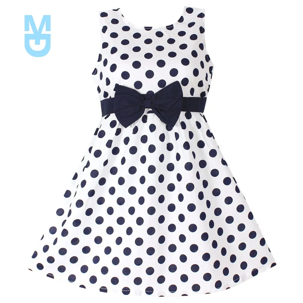 

New Girls Dress Polka Dot Bow 100% Cotton Party Birthday Kids Clothing Size 2-12 Y