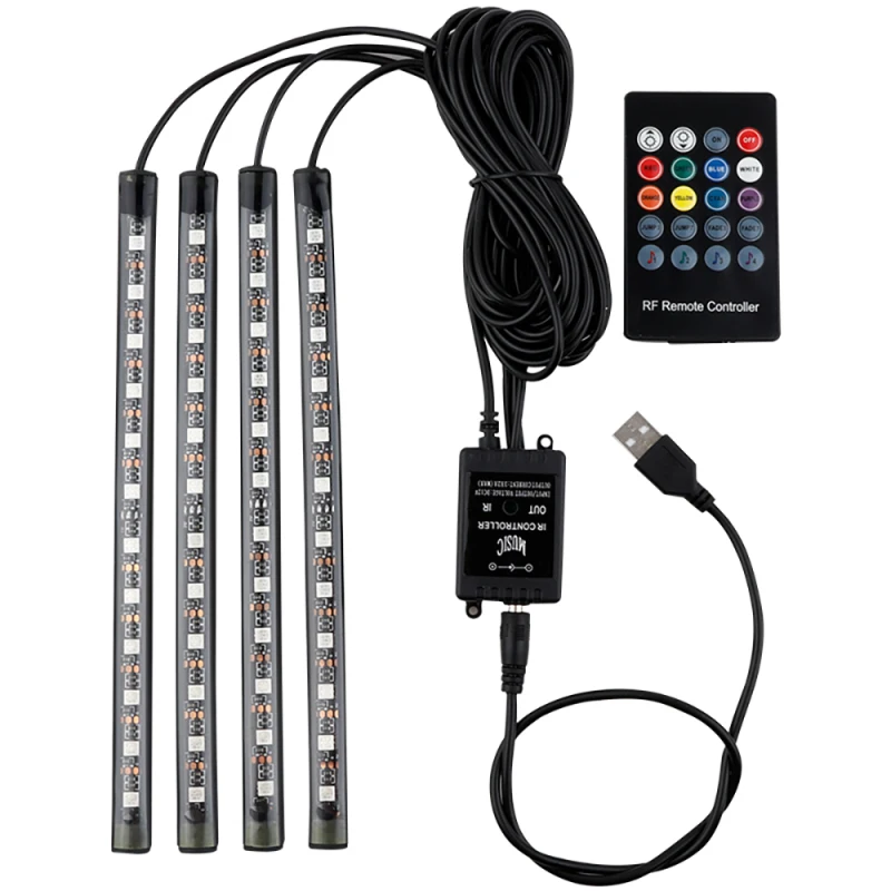 

Car Light Music 12V Control Multiple Modes RGB Interior Atmosphere Strip Light Decorative Lamp USB With Remote Car Accessories