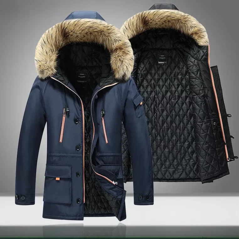 

Down Jackets Mens Warm Thermal Overcoat Zipper Multi-pocket Outdoor Winter Men Thickec Jacket Fur Collar Casual Hooded Parka