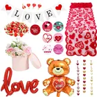 Свадебные кружевные бегуны с красным сердцем, украшенные розовым медведем из фольги, вечерние Бегуны на день рождения, подарок на день Святого Валентина