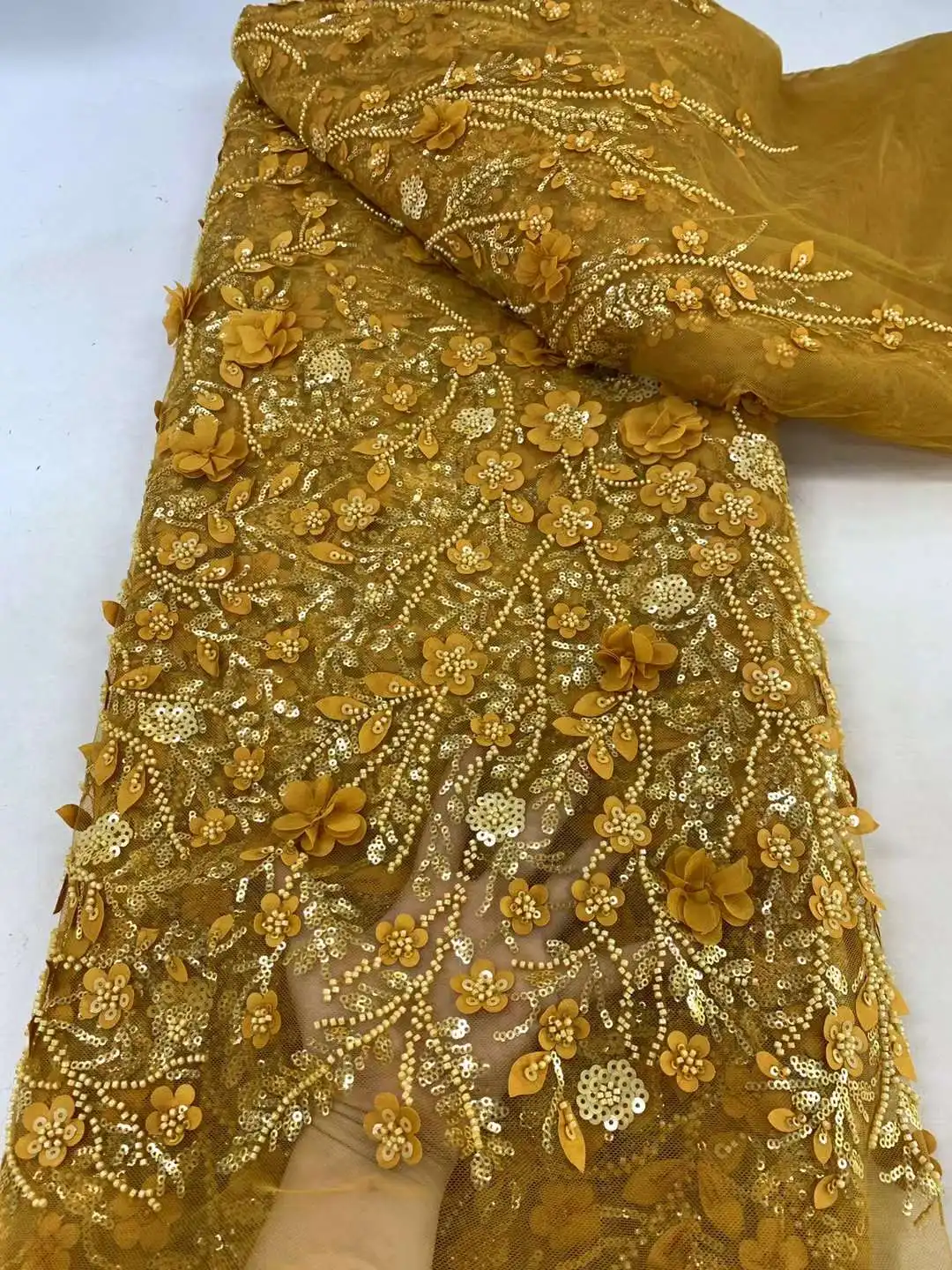 Африканская 3D Цветочная кружевная ткань 2024 высококачественное кружево 5 ярдов