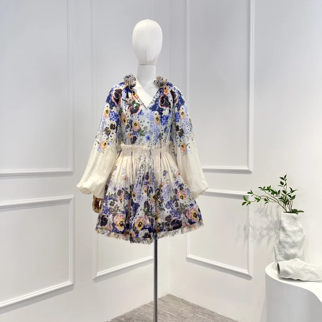 

Новое поступление, свободная блузка и мини-юбка фиолетового и синего цветов с аппликацией, Женский комплект высокого качества 2023
