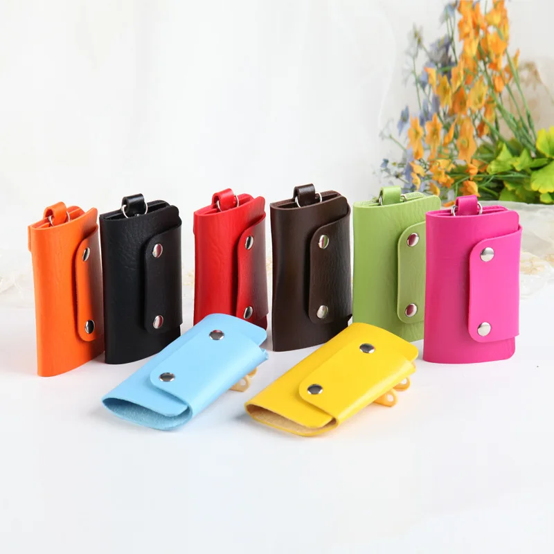 

1 PC Portable Leather Housekeeper Holders Car Keychain Key Holder Bag Case Unisex Wallet Cover Simple Solid Color Storage Bag