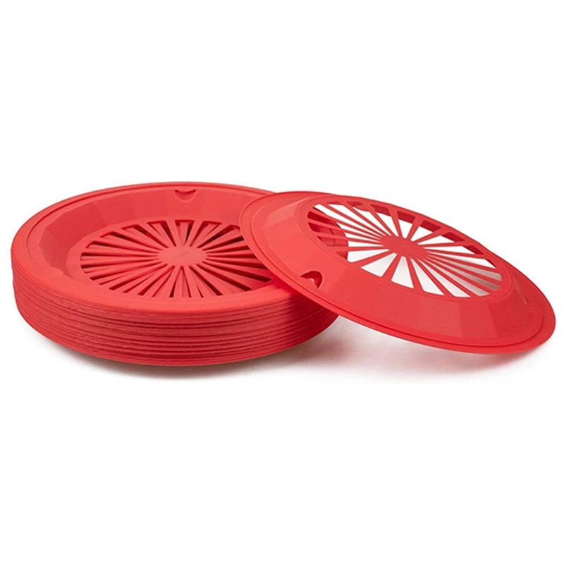 

24 Pack 10 Inches Reusable Plastic Paper Plate Holders,Round Plastic Paper Plate Holder Set With Snap-In Grooves, Red