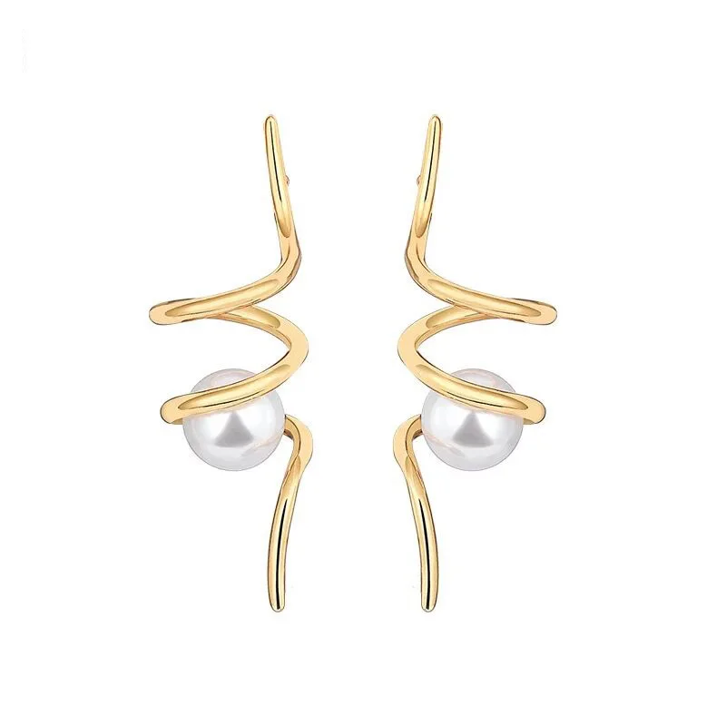 

South Korea Baroque Imitation Pearl Earrings Fashion Simple Spiral Around The Metal/abstract Earrings Women Jewelry Gifts