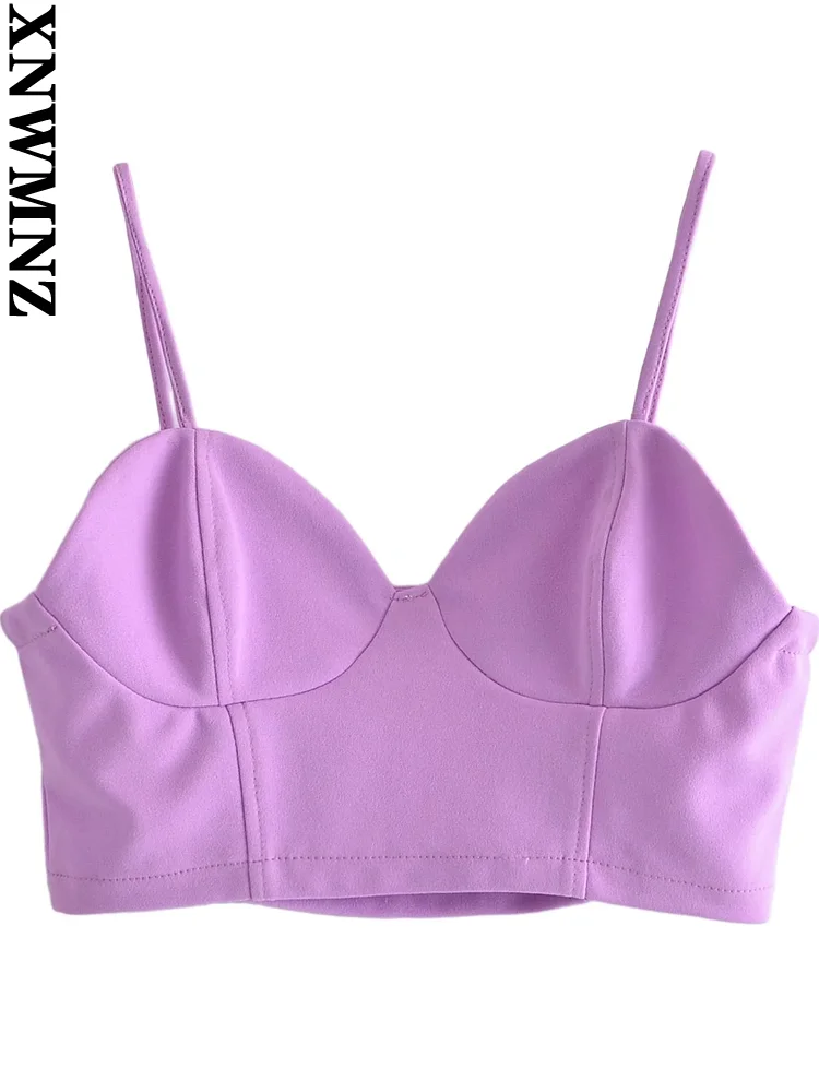

XNWMNZ crop top Women 2022 fashion strappy cropped tank top vintage backless side zipper thin straps female camis chic tops