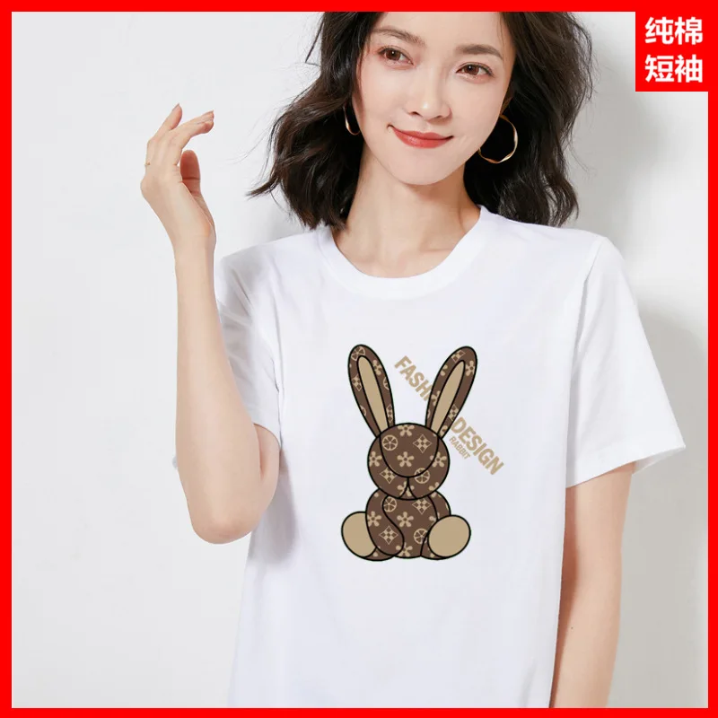 

Summer new cotton cartoon rabbit short sleeve T shirt women's versatile loose top tide half sleeve fashion brand