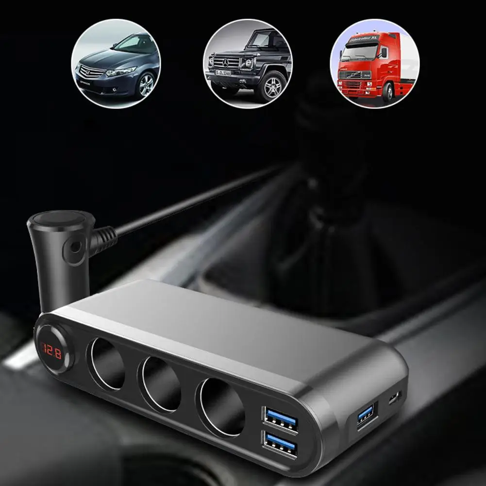 

120W Cigarette Lighter Plug Splitter With Independent Switches 3USB QC3.0 Car Charger Adapter LED Voltage Display