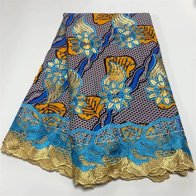 

6 Yards African Ankara Wax Lace 2023 High Quality Embroidery French Guipure Net Fabric 100%Cotton For Sew Wedding Party Dresses
