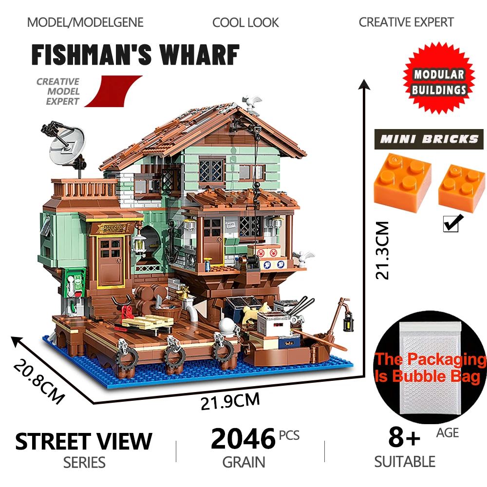Модель Машины Mini-kirpichnaya Рыболовная Деревня Строительные Блоки Вид На Город Улицу