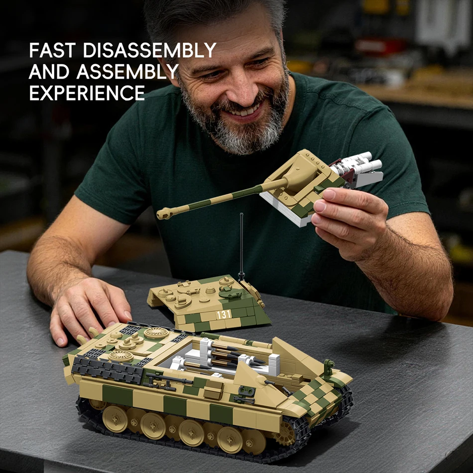 Фото Военный танк Jagdpanther G1 Sd.Kfz. времён Второй мировой войны Конструктор «Танк-разрушитель 173»: Немецкий истребитель танков «Пантера» времен Второй мировой войны, игрушки-конструкторы, подарки №4