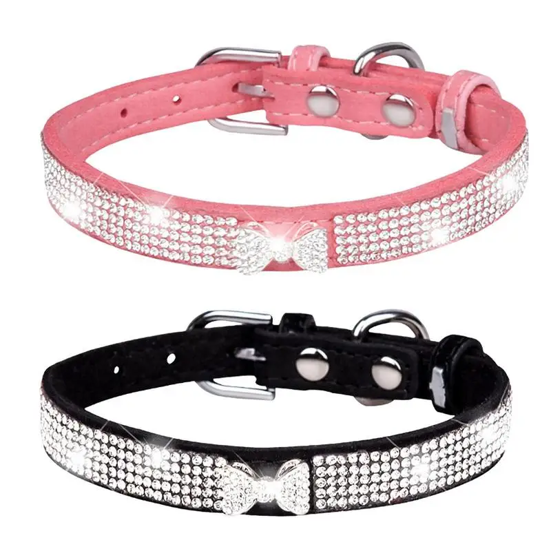 

Adjustable Shiny Bling Rhinestone Puppy Dog Collars Breathable Small Dogs Chihuahua Collar Custom Necklace Pet Accessories