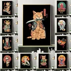 Японские постеры и принты самурайского кота, рамен, ностальгия, качественные Мультяшные картины на холсте, животные, настенные картины для домашнего декора