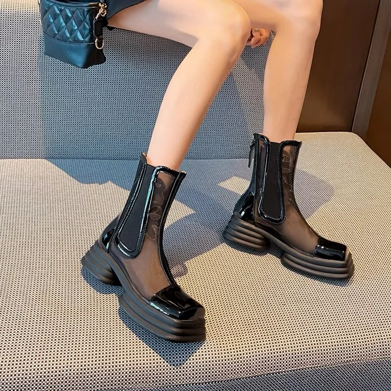 Mesh Breathable High-Heeled Sandals Summer New Fashion Martin Boots Women's Hollow Height Increased Thick-Soled Women's Boots