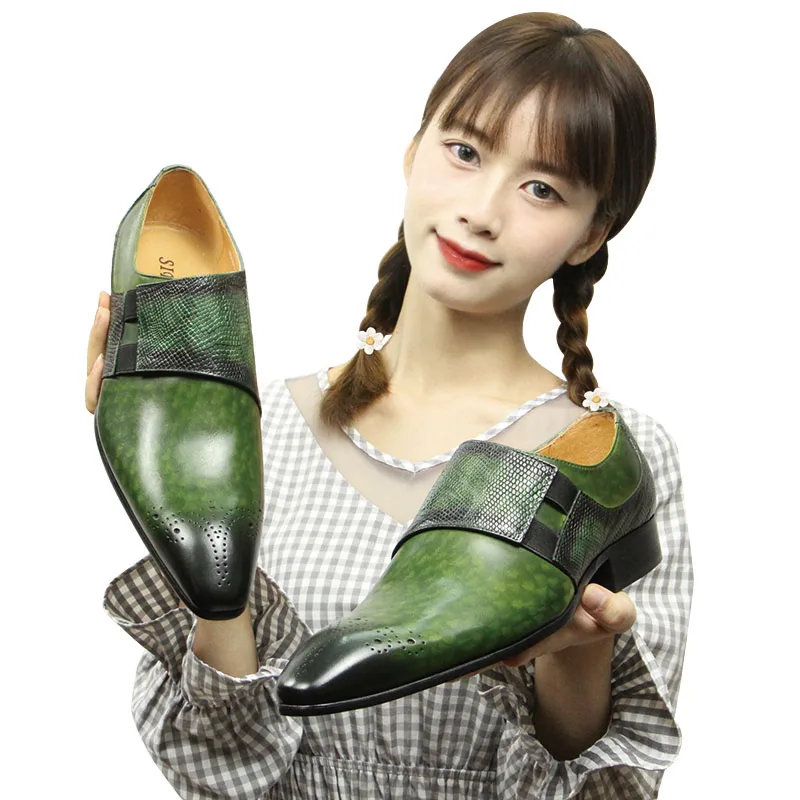 

Мужские классические лоферы, элегантные кожаные, для свадьбы, банкета, офиса, многослойные, стандартный размер CN, цвет зеленый/черный, лето