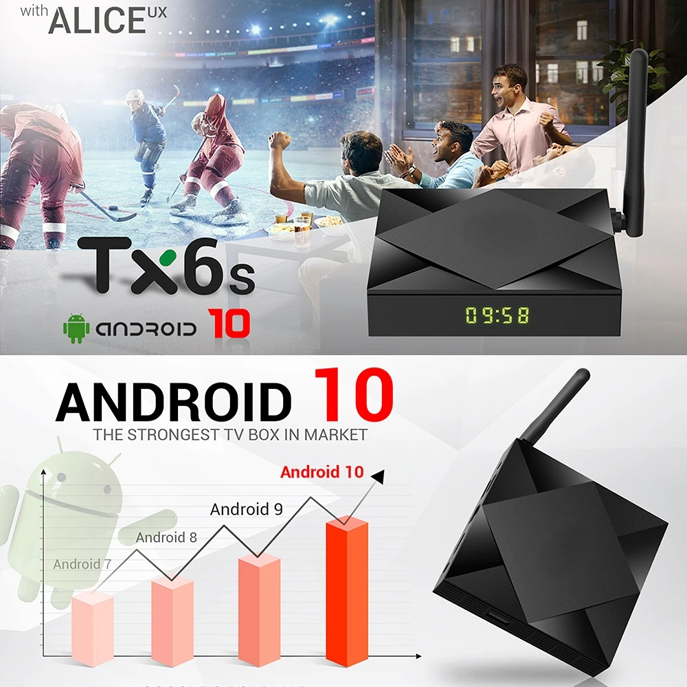 

ТВ-приставка TX6S, Android 2022, 4 + 32/64 ГБ, Wi-Fi, 2 + 8 Гб