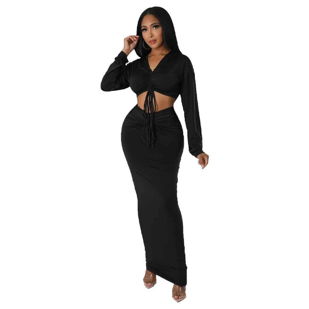 

Комплект из двух предметов с юбкой, женская одежда, лето 2023, длинный укороченный топ, женское платье, повседневная элегантная шикарная одежда, толстовка с капюшоном Hilum Sexy