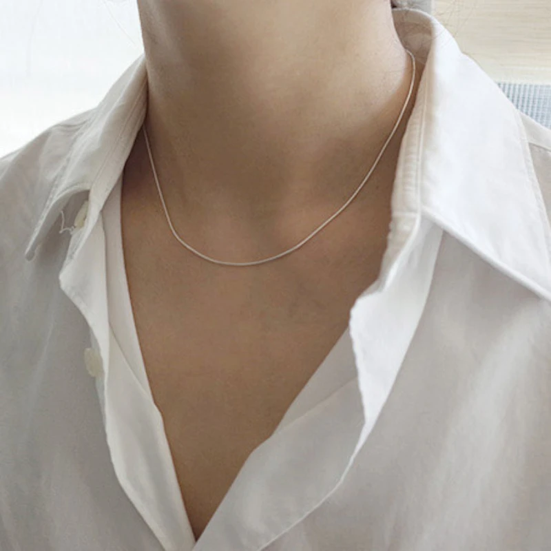 Женская тонкая цепочка-чокер из серебра 925 пробы