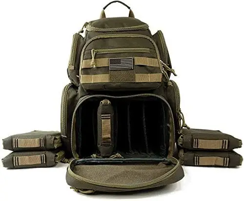 

Shooting Range Backpack Carries 5 Handguns Ammo Pouches and Magazine Pockets for Pistols Thick Heavy Duty Gun Range Bag