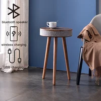 Nordic Style Round Coffee Table with HIFI Bluetooth Speaker Living Room Smart Side Table with Stereo Audio Wireless Charging