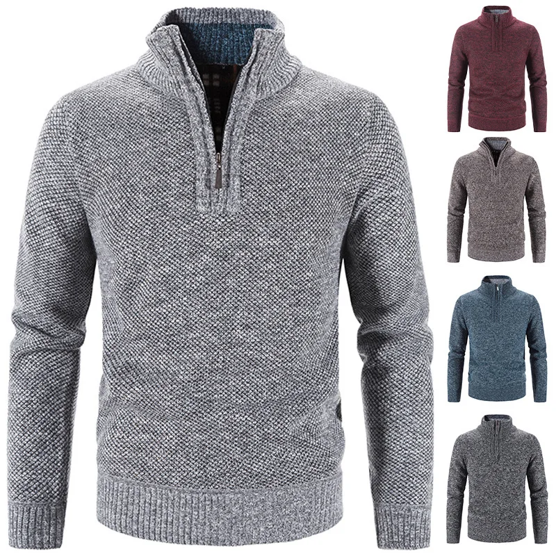 

Winter Men's Fleece Thicker Sweater Half Zipper Turtleneck Warm Pullover Male Clothing Casual Slim Knitted Wool Sweaters For
