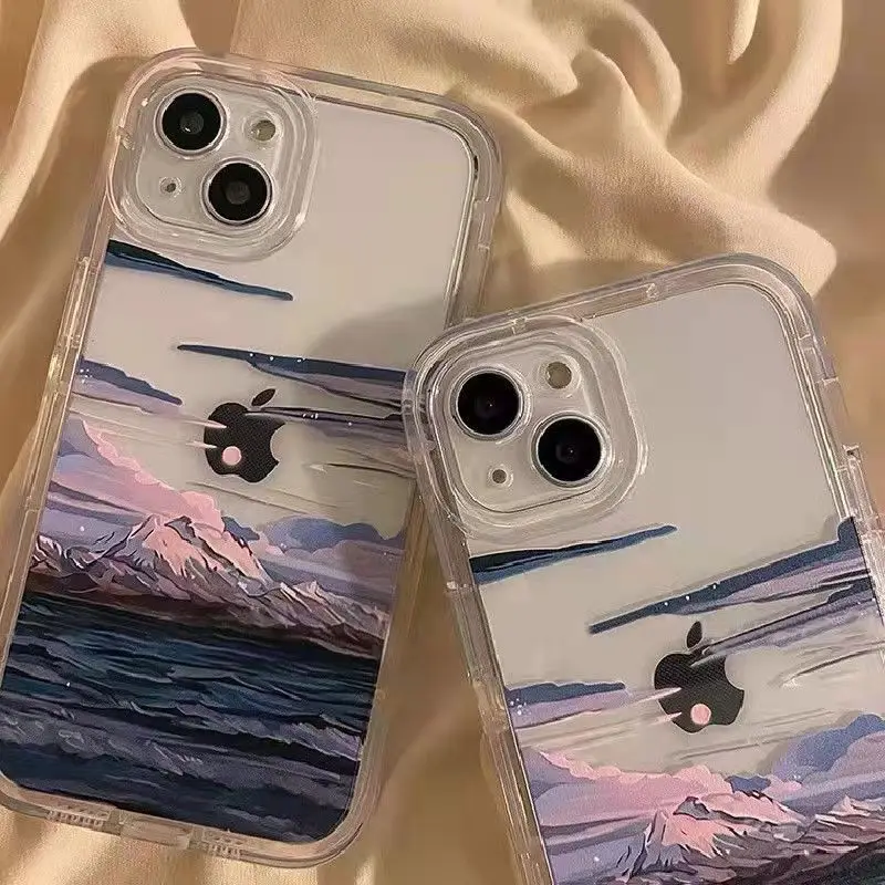 

For iphone case Literary Sunset Transparent Phone Case For IPhone 11 12 13 Pro Max Case X XS Max XR Phone case 7Plus 8Plus case