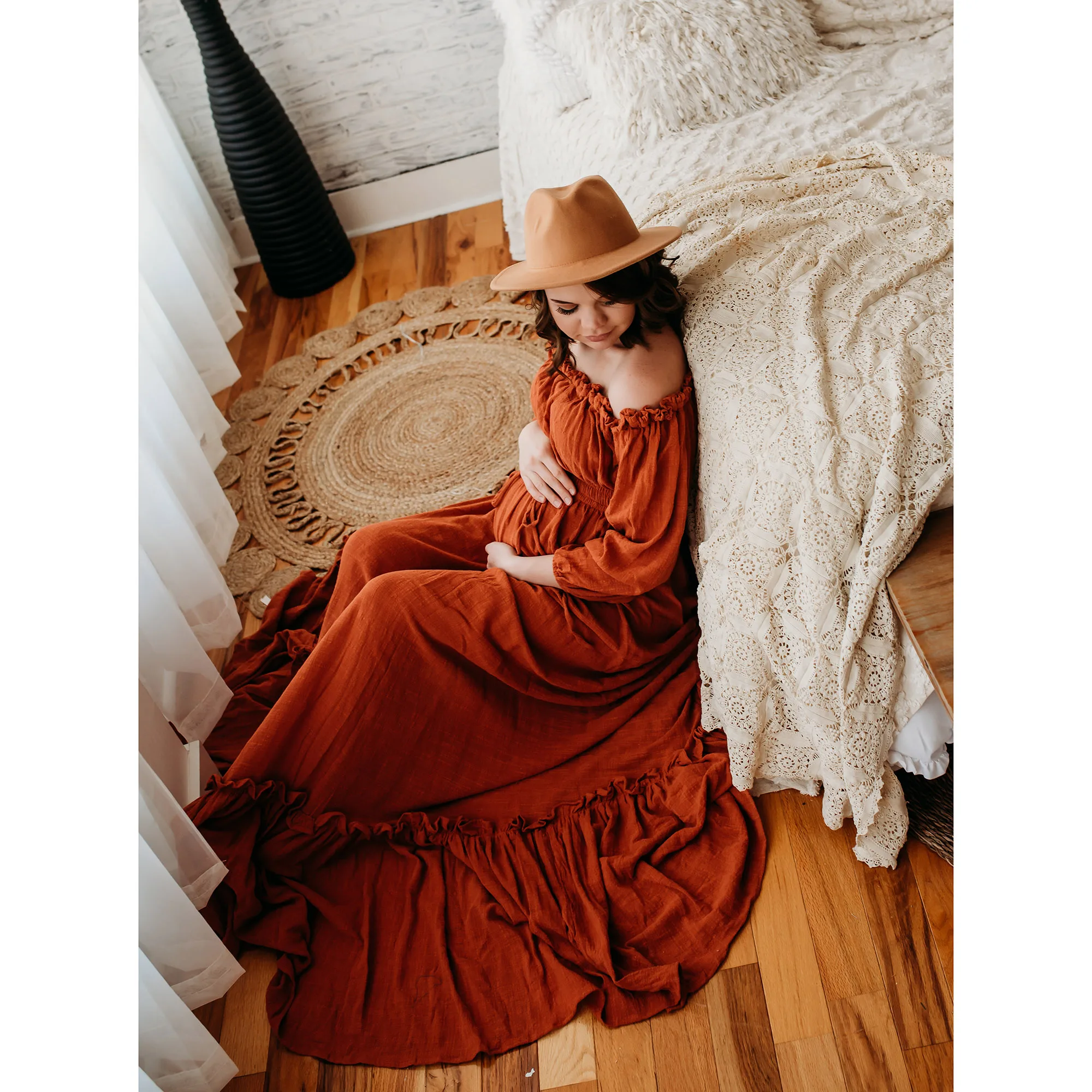 Don&Judy Boho Off Shoulder Maternity Gown Photography Evening Side Split Fashion Dress Baby Shower Robe for Pregnant Woman 2022 enlarge
