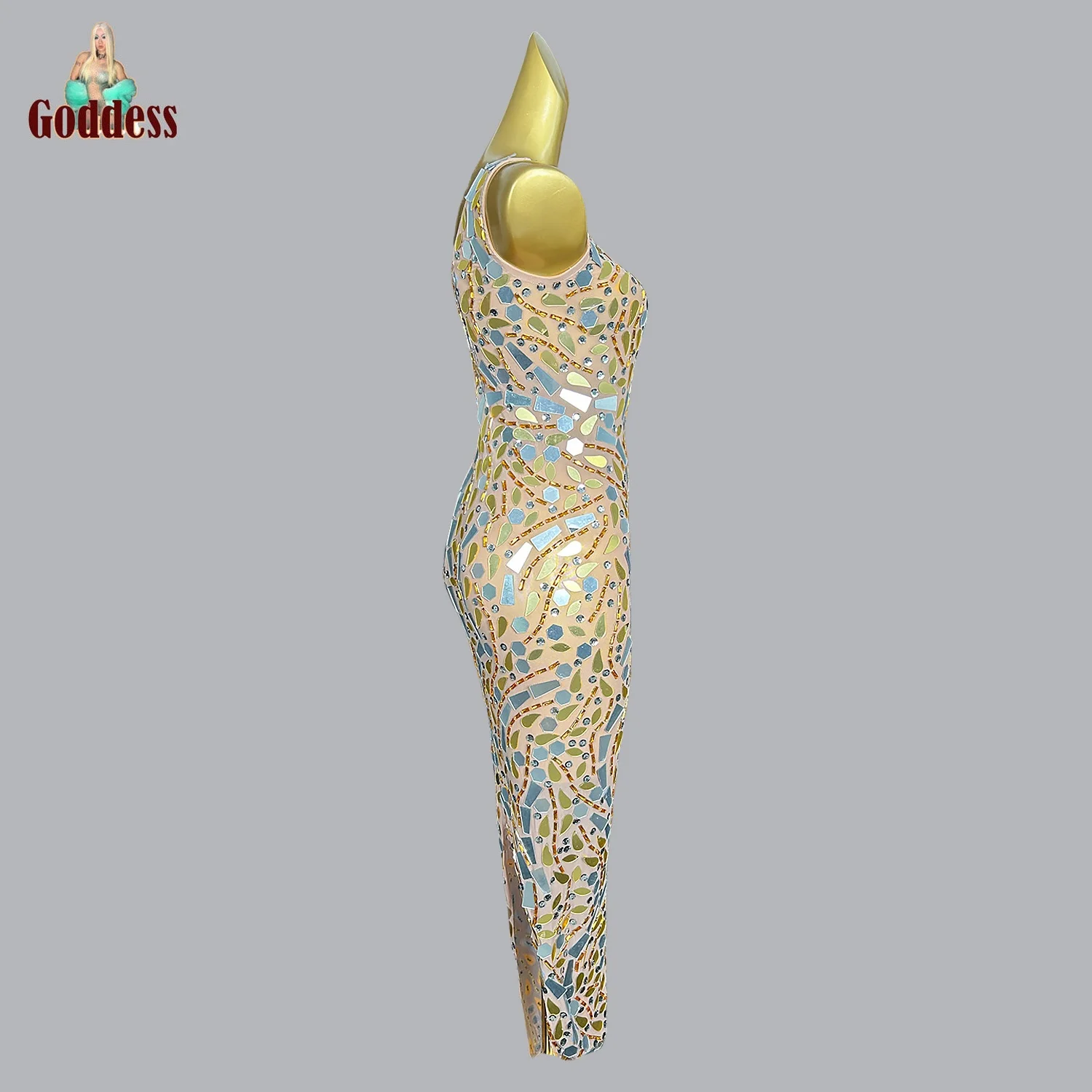 Блестящие зеркальные стразы сетчатое длинное платье телесного цвета вечернее