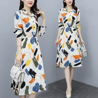 new spring and summer womens printing temperament dress office fashion ladies a line skirt white dress woman dress