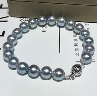 elegant natural 7 59 10mm south sea genuine round gray pearl bracelet for woman free shipping jewelry bracelets