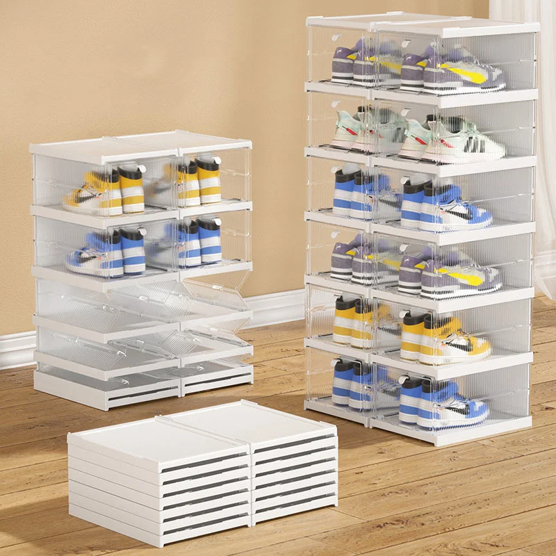 

only 2 box Foldable shoe storage box Installation free integrated flip top simple shoes cabinet Plastic