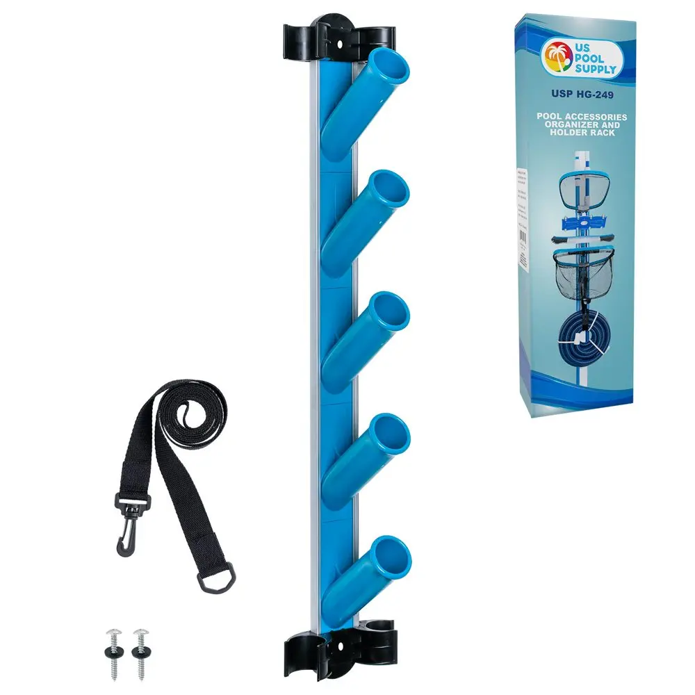 

Pool Cleaning Accessory Organizer and Holder Rack - Store Poles, Brushes, Nets, Vacuums - Caddy Hanger for Swimming Pool Spa Att