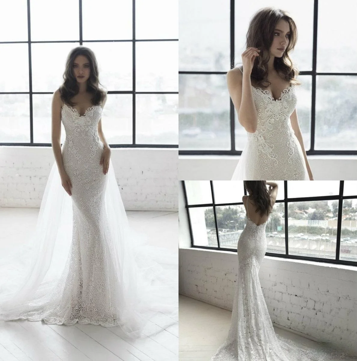 

Sexy Julie Vino Mermaid Wedding Dresses Spaghetti Backless Wedding Gowns Plus Size Beach Lace Wedding Dress