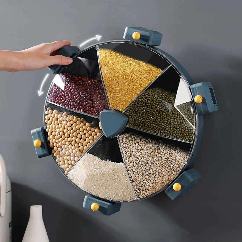 

Сетчатый Контейнер для риса настенный кухонный герметичный баночка для Риса контейнер для хранения зерна вращающийся диспенсер для риса с ...