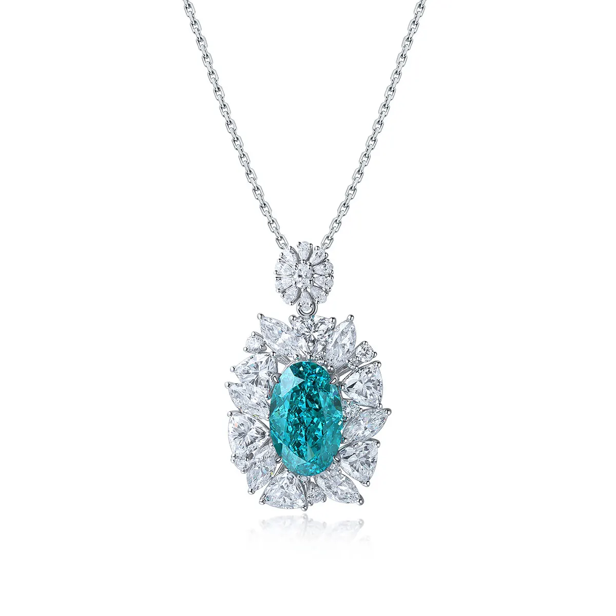 

New Arrival 925 Silver Jewelry Blue Gemstone Sapphire Lab Created Paraiba Tourmaline Pandant Necklace