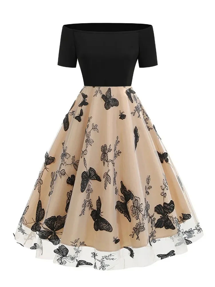 Новинка 202 Хепберн сетчатое винтажное платье миди с вышивкой бабочкой и