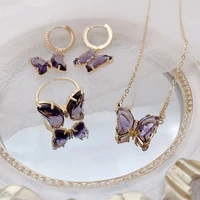 2022 new jewelry sets for women amethyst butterfly earringstemperament elegant fashion good earring ring necklace set gift
