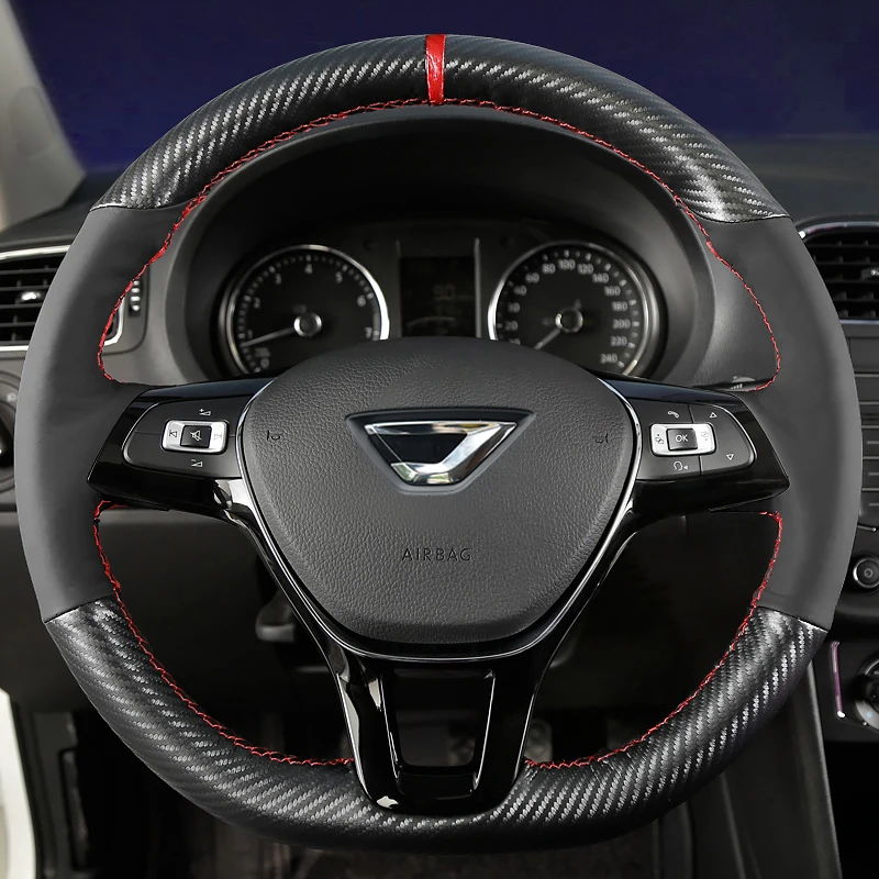

DIY Hand-Stitch Carbon Fiber Leather Car Steering Wheel Cover for Volkswagen Jetta VS5 VA3 Interior Auto Accessories