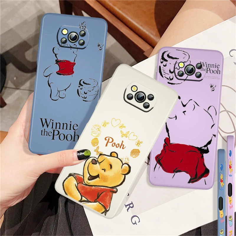 

Hot Art Winnie the Pooh For Xiaomi Mi Poco X3 NFC F3 GT X2 M4 M3 M2 Redmi Note 10S 10 9 9A Pro Phone Case Liquid Left Rope