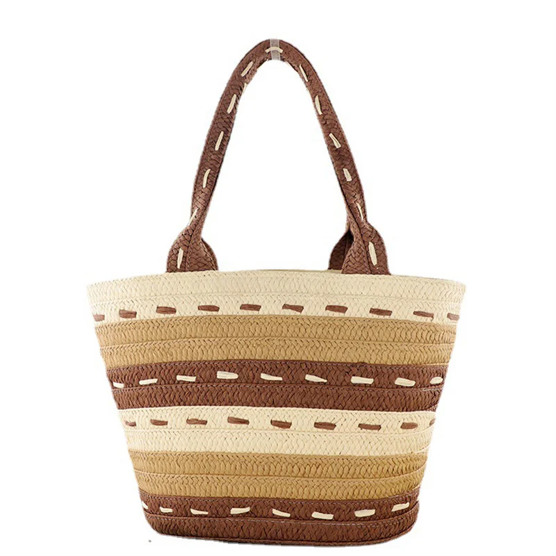 

Травяная плетеная пляжная сумка на одно плечо большой емкости с постепенно меняющимися цветами для женщин