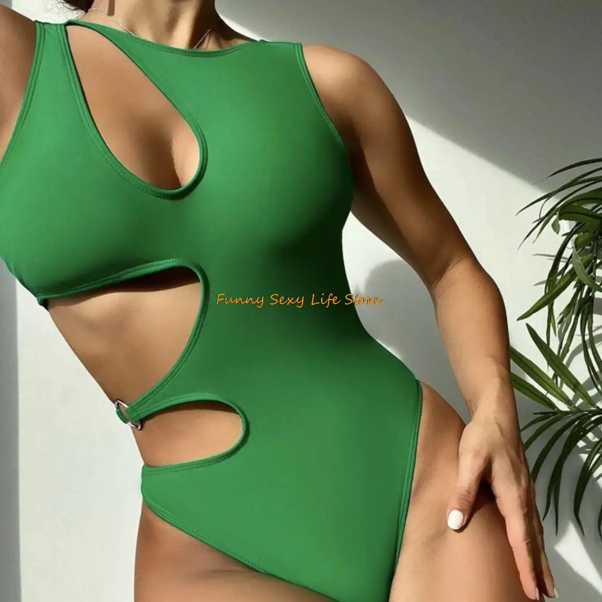 

Зеленые Плотные женские облегающие купальники с ажурным бикини с высокой вилкой