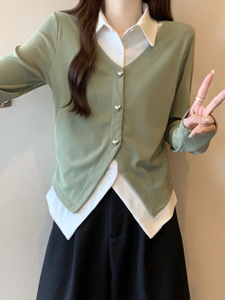 Женская одежда больших размеров Chubby Girl осенне-зимняя рубашка из двух предметов с