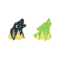 creative fun two color wolf head green yellow forestfashionable creative cartoon brooch lovely enamel badge clothing accessories