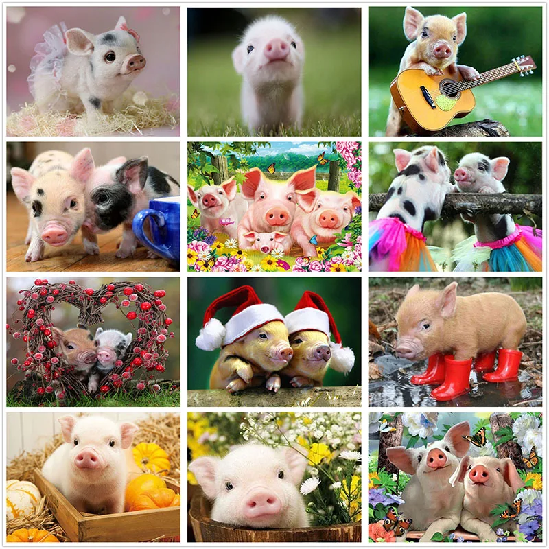 

DIY 5D Diamond Painting Animal Cross Stitch Pig Diamond Embroidery Full Round Drill Resin Mosaic Rhinestones Manual Home Decor