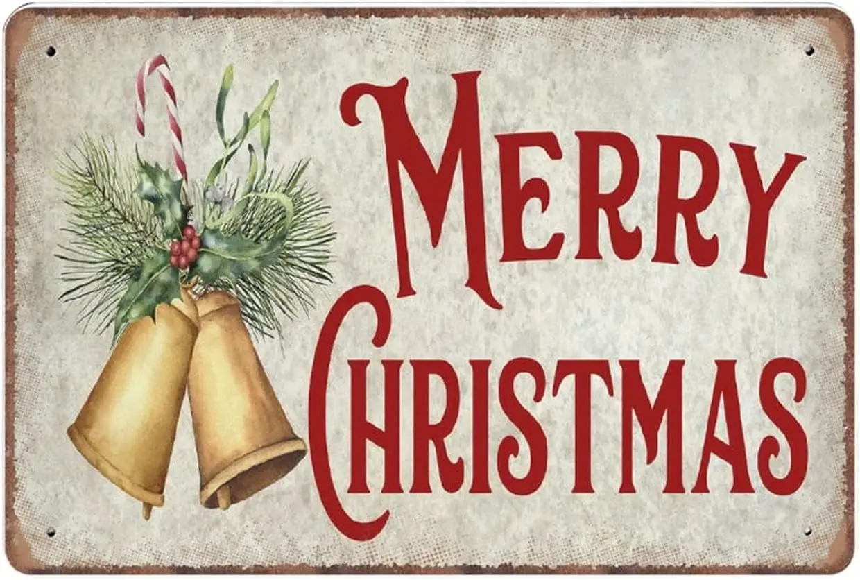 

Merry Christmas Tin Signs Holiday Decorations Retro Funny Metal Sign Vintage Poster Wall Art for Kitchen Garden Bathroom