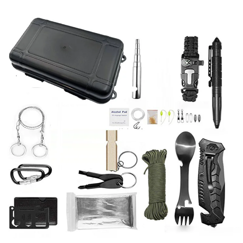 

Camping outdoor travel 14 in 1 life bag set travel multifunctional tactical defense equipment field exploration first aid SOS